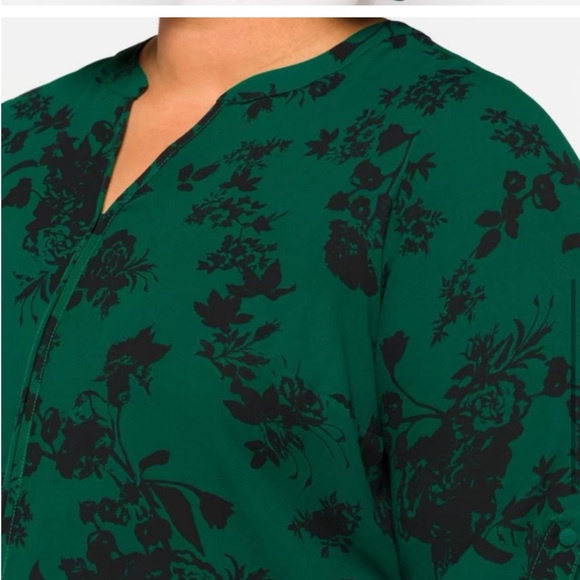 41 Hawthorne Karie Split Neck Blouse Green Black Floral 3/4 Sleeve Top Size 1X - Picture 11 of 12